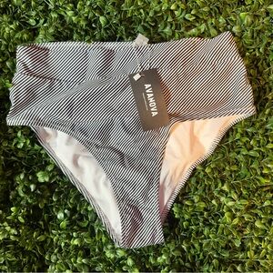 High-Waisted Black and White Stripe Bikini